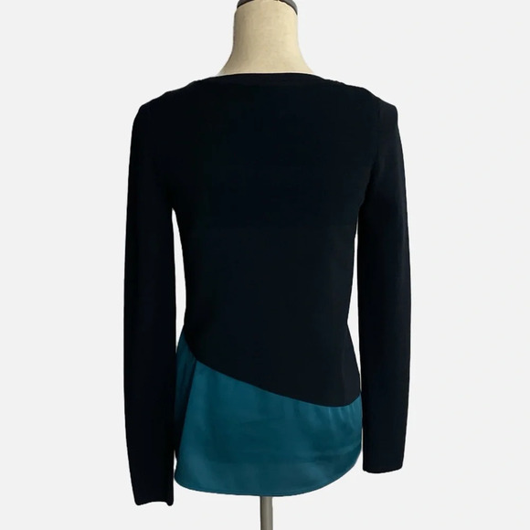 Club Monaco Women’s Layered Sweater Navy Blue Teal Small Crewneck - Picture 2 of 9